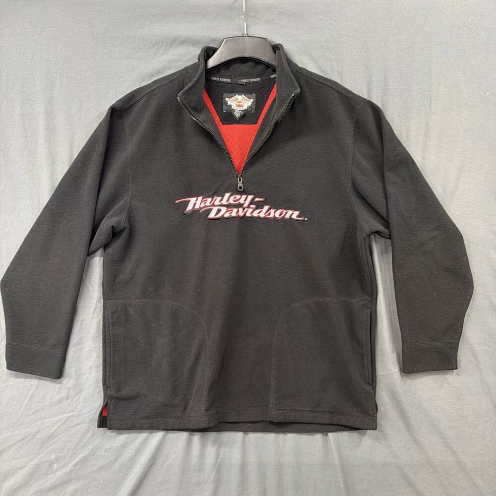 Harley Davidson Black Red Embroidered Long Sleeve Zip Sweatshirt SZ XL